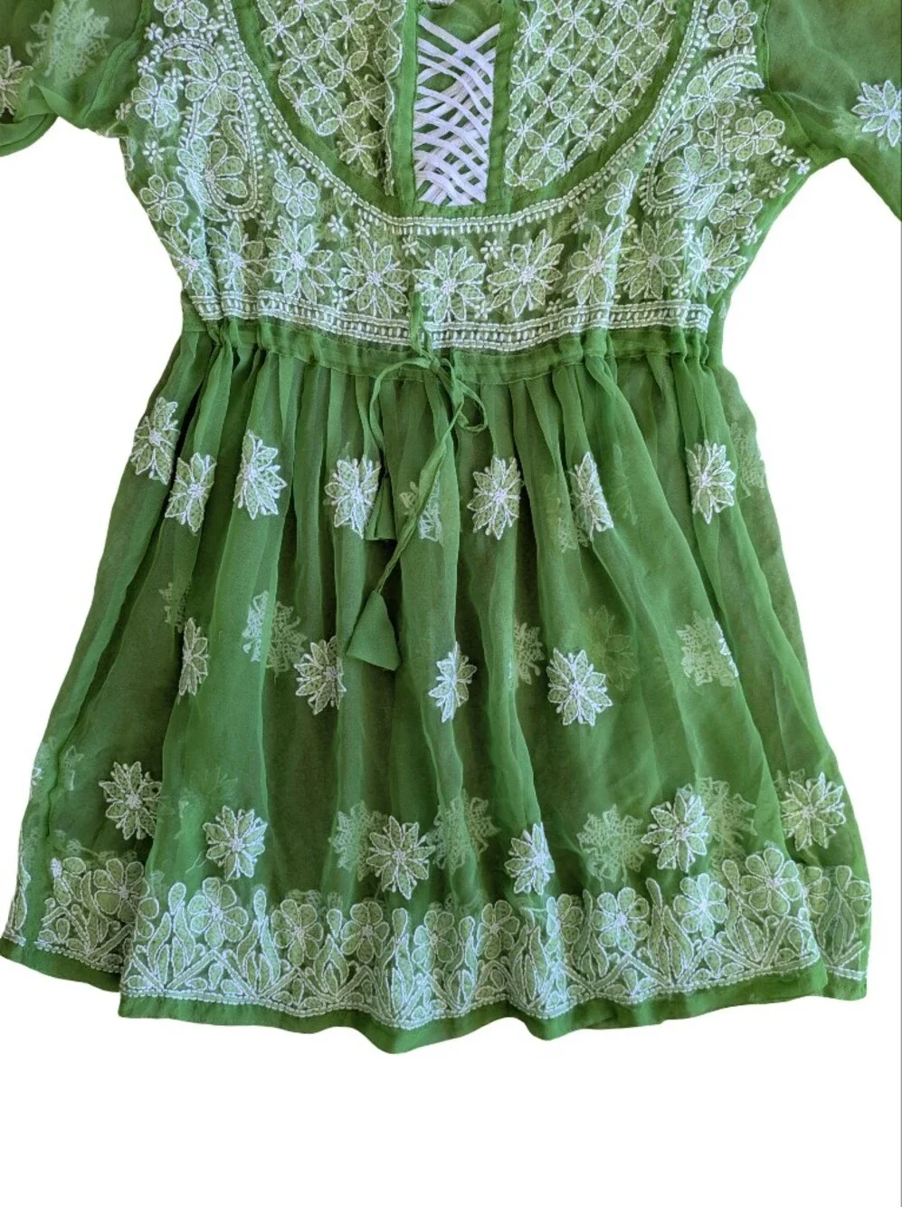 Handmade Fairycore Renfaire Sheer Mesh Dress Embroidered Floral Large - Picture 4 of 9